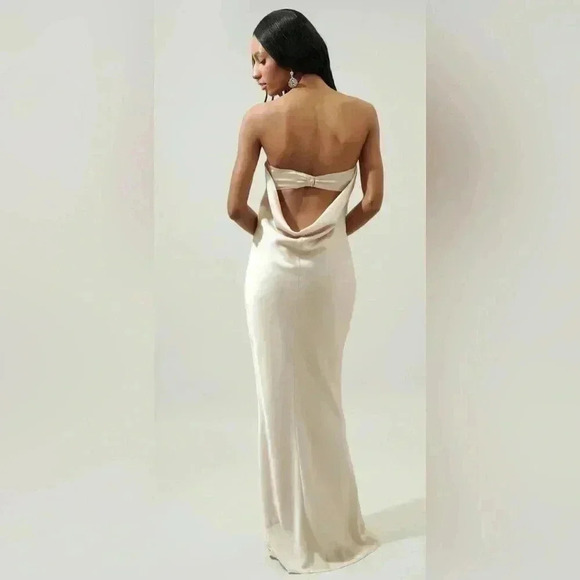 Sugarlips Infinite Strapless Open Back Satin Convertible Maxi Dress Taupe - Picture 3 of 4